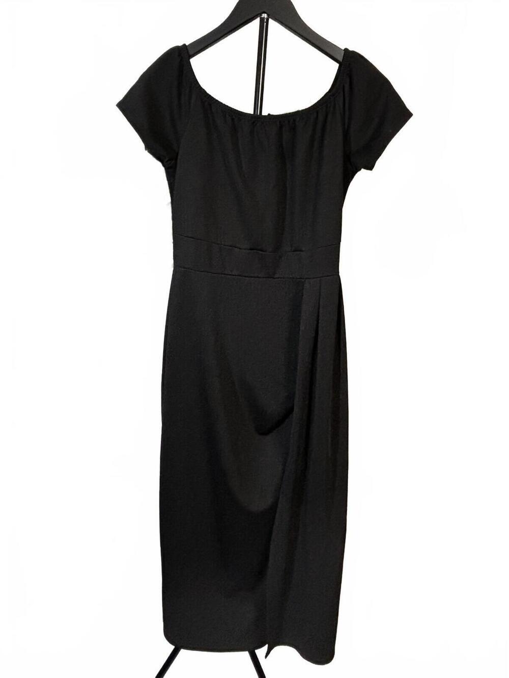 Classic Black Midi Dress with Cap Sleeves Size L